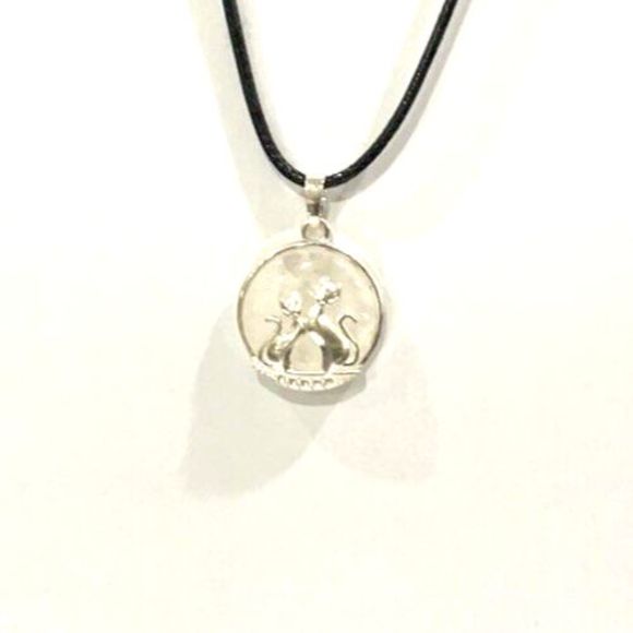 Clear Quartz Crystal Two Cats Couple Pendant Necklace With Premium Wax Cord 18" - Picture 2 of 5